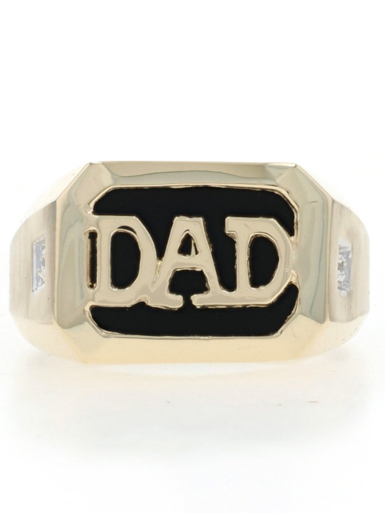 Yellow Gold Onyx Diamond Dad Mens Ring  10k Father